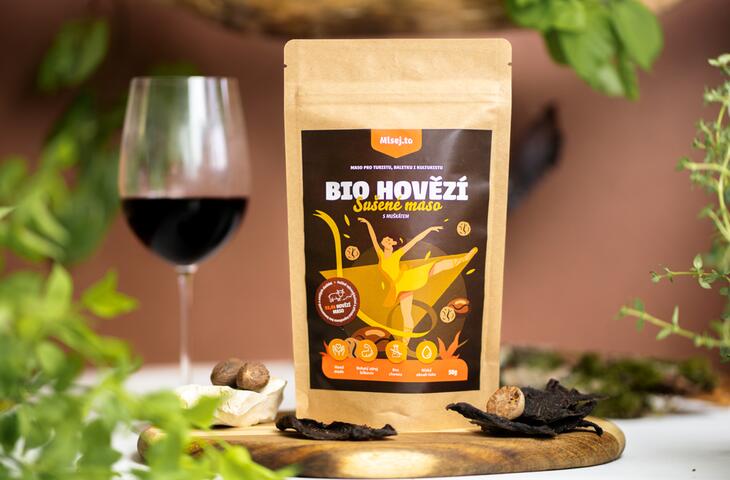 BIO hovězí sušené maso víno a muškát